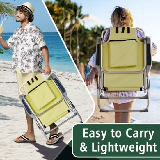 DOMETOUR Heightened Oxford Cloth Silver White Aluminum Tube Bearing 220 LBS Beach Chair Yellow image {10}