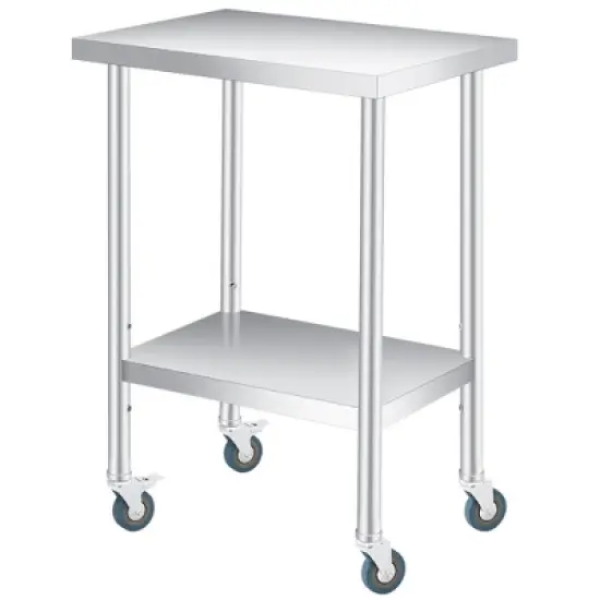 Stainless Steel Table with Wheels - Metal Work Table with Adjustable Undershelf, 2 Tiers Utility Tables Food Prep Worktable Rolling Cart image {8}