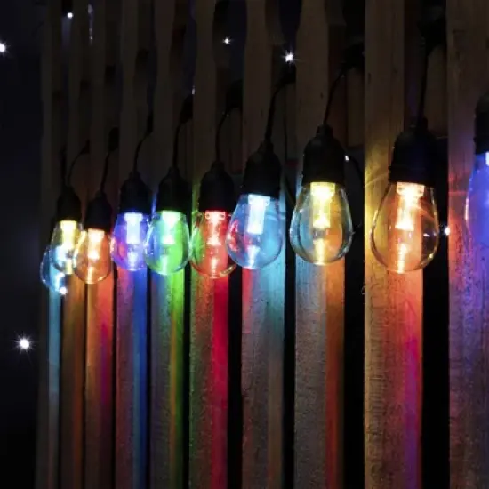 BrightLux 18ct LED 36ft Color Flow Solar Indoor Outdoor Filament String Lights Multicolor Bulbs with Black Wire image {6}