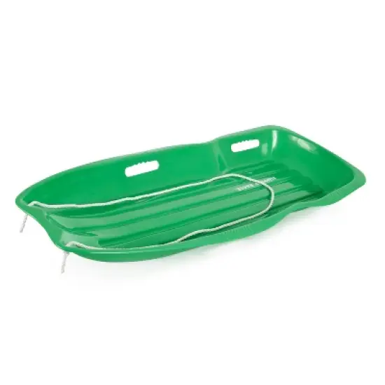 Slippery Racer Downhill Xtreme Flexible Adults and Kids Plastic Toboggan Snow Sled for Up To 2 Riders with Pull Rope and Handles, Blue and Green image {2}