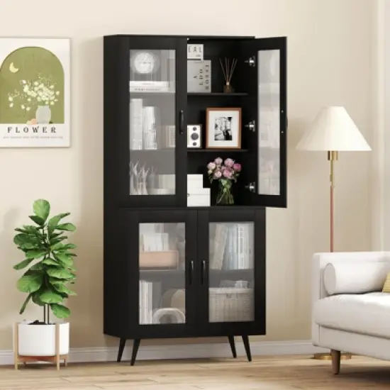 Costway Kitchen Pantry Cabinet with Translucent Fluted Doors & Adjustable Shelf image {1}