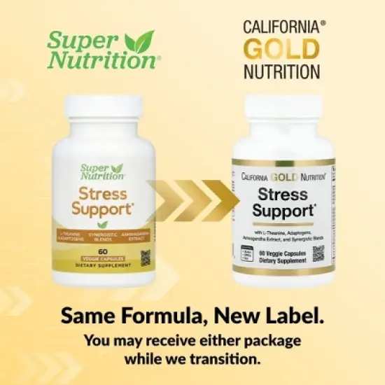 California Gold Nutrition Stress Support with L-Theanine, Ashwagandha, Botanical Blend, and Enzymes, 60 Veggie Capsules image {5}