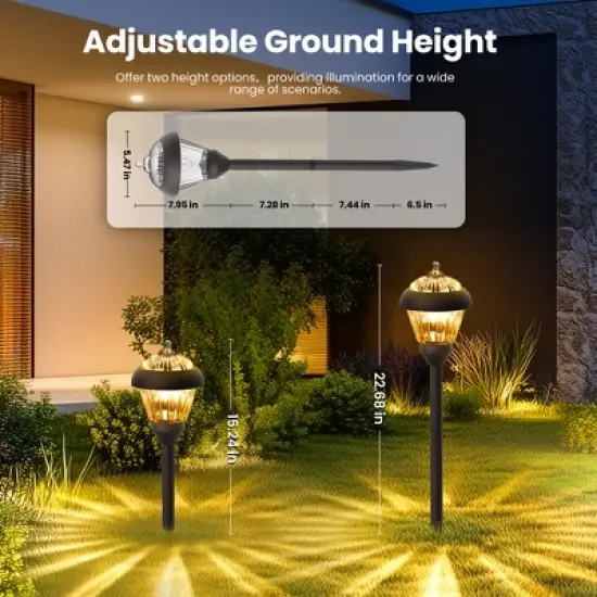 Gigalumi 2-Pack Bronze Metal Solar Pathway Lights, Waterproof Outdoor Garden Lights with Warm White LED Bulbs image {6}