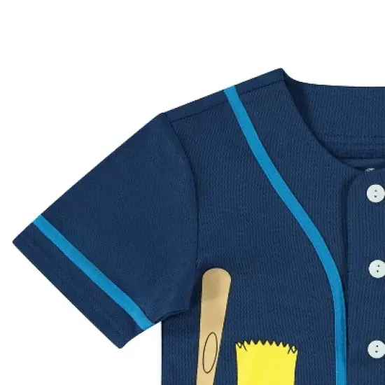 Boys The Simpsons Baseball Jersey - Homer, Bart, Lisa Mesh Button Down Shirt - The Simpsons Mesh Baseball Jersey (Navy, 8) image {2}