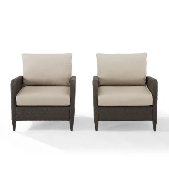 Kiawah 2pk Wicker Patio Chair - Sand - Crosley image {1}