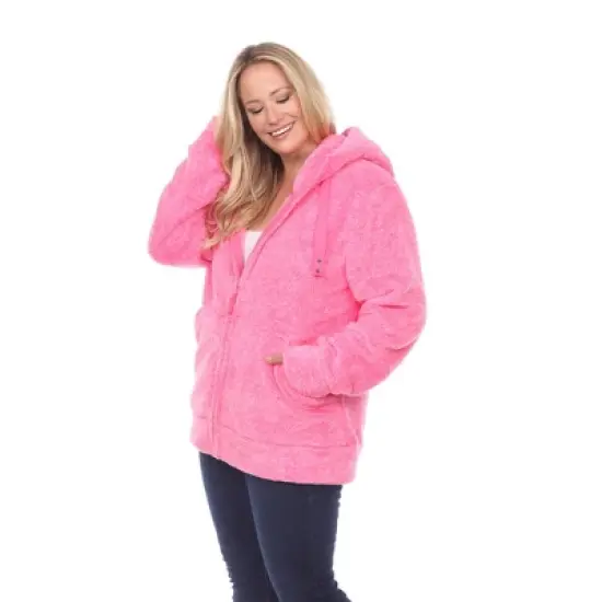 Plus Size Hooded High Pile Fleece Jacket Pink 1X - White Mark image {1}