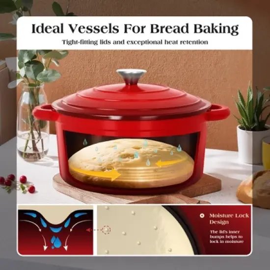 Captiva Designs 7 Pieces Enameled Rust Resistance Cast Iron Cookware Set, Red image {3}