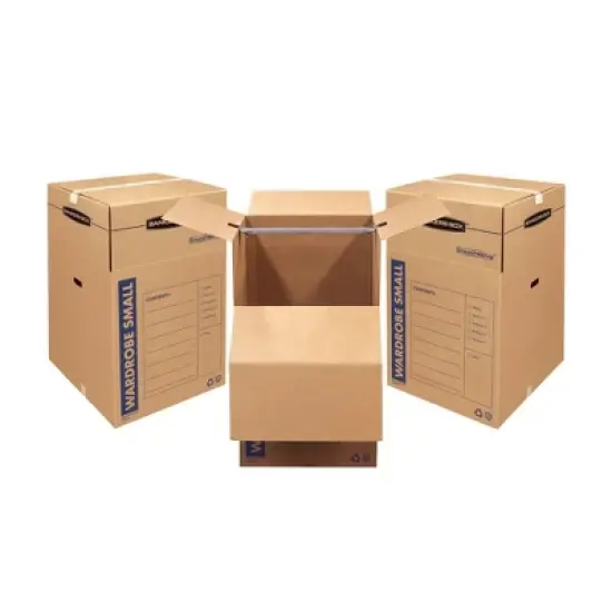 Bankers Box 3pk SmoothMove Short Wardrobe Moving Boxes - Fellowes: Recyclable Brown Paper, 20"x20", Moving Supplies image {6}
