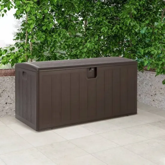 WELLFOR 105gal HDPE Lockable Storage Container Deck Box Brown image {1}