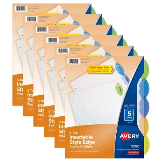 Avery&reg; Insertable Style Edge&trade; Plastic Dividers, 5-Tab Set, Multicolor, 6 Sets image {9}