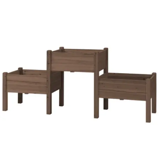 Outsunny 73" x 18" x 32" Raised Garden Bed w/ Three Elevated Planter Box, Freestanding Wooden Plant Stand for Vegetables, Herb, Flowers, Coffee image {3}