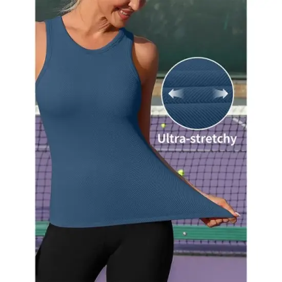 Attraco Women's Workout Tank Tops Seamless Full Length Gym Tops Athletic Yoga Top Built in Bra Sport Tops image {7}