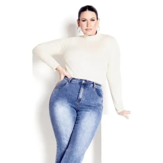 Women's Plus Size Organic Mock Neck Top - cream | AVENUE image {3}