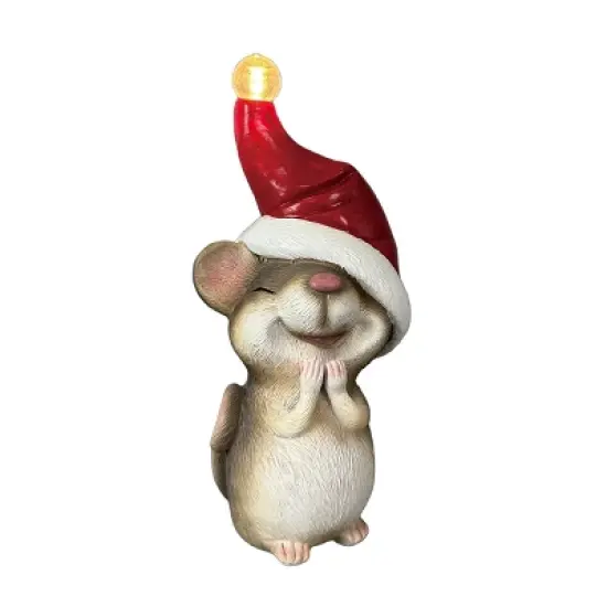Transpac Resin LED Mouse with Red Hat Multicolor Tabletop Christmas Decor Battery Operated Prelit Indoor Gift image {1}