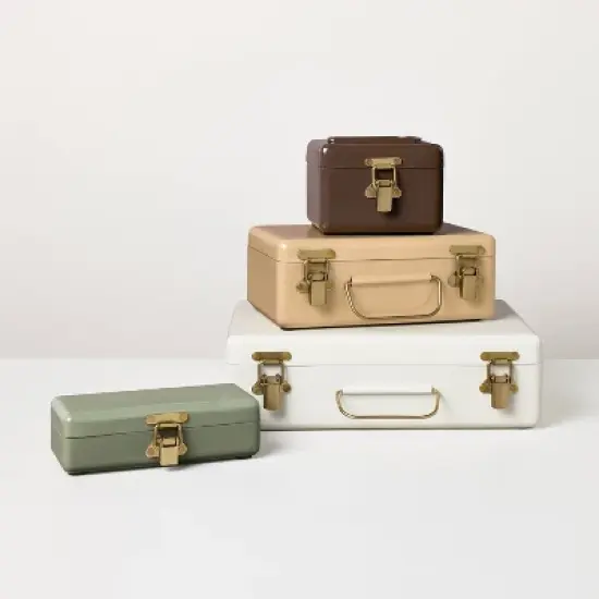 6" Medium Metal Box with Brass Hardware Tan - Hearth & Hand&trade; with Magnolia image {3}