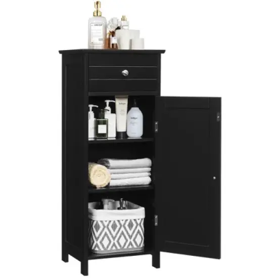 Costway Bathroom Floor Cabinet Storage Organizer Free-Standing w/ Drawer Grey\Black\Brown image {8}