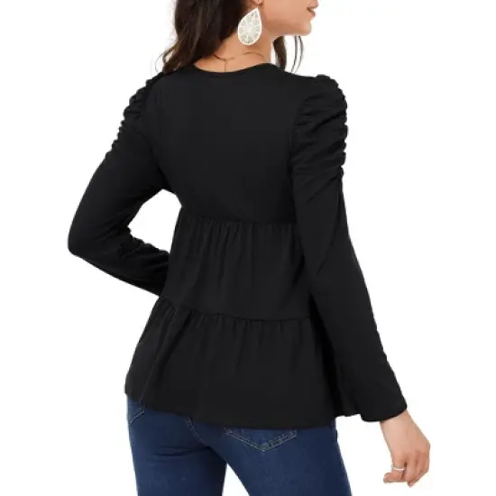 Coolmee Womens Maternity Tops Long Sleeve Pregnancy Babydoll Tunic Blouses Crew Neck Shirts Pregnant Clothes image {4}