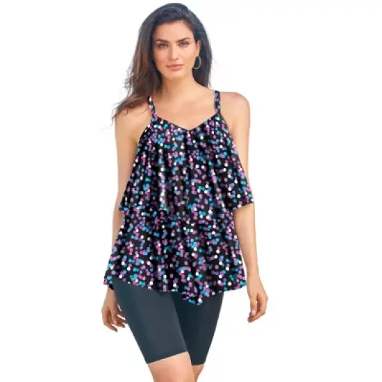 Swim 365 Women&rsquo;s Plus Size Mesh Double-Tier Tankini Top image {6}