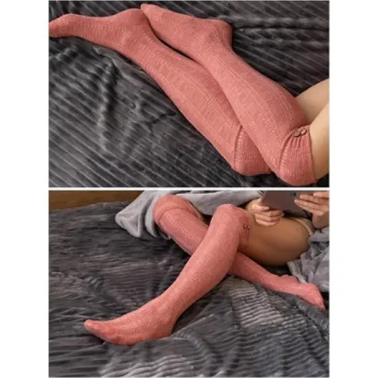 Tipi Toe Womens 3 Pairs Winter Warm Cushioned Solid Colors Pattern Knee High With Buttons Cotton-Blend Boot Socks image {3}