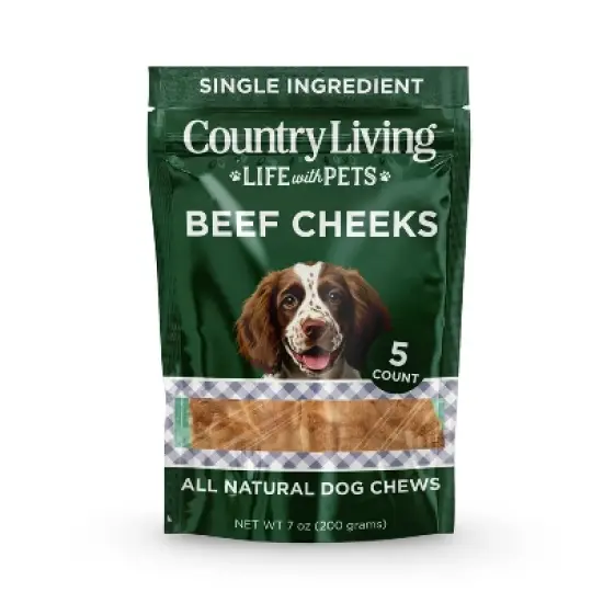 Country Living 4&rdquo; x 4&rdquo; Beef Cheek Chip Dog Treats &ndash; Chicken Flavor &ndash; 5 Count Bag &ndash; All-Natural, High-Protein, Long-Lasting Dog Chews image {1}