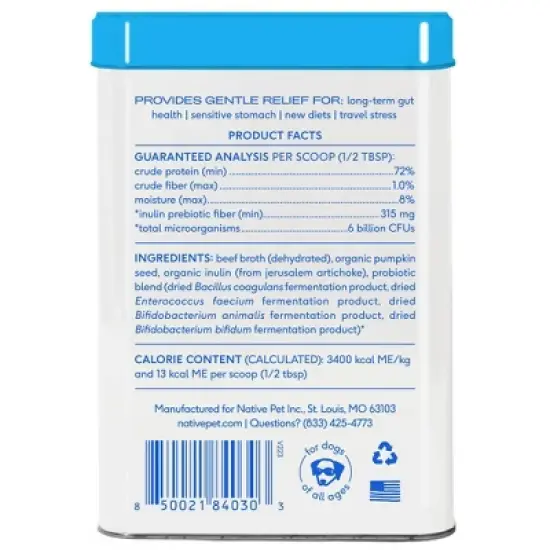 Native Pet Probiotic Supplement Powder with Bone Broth for Dogs - 4.1oz image {1}