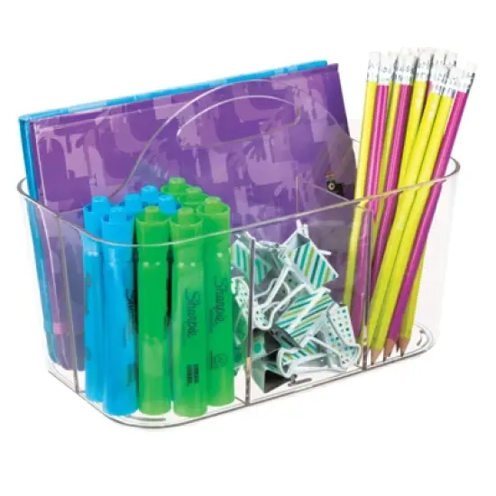 mDesign Small Plastic Storage Caddy Tote for Desktop Office Supplies - Clear image {5}
