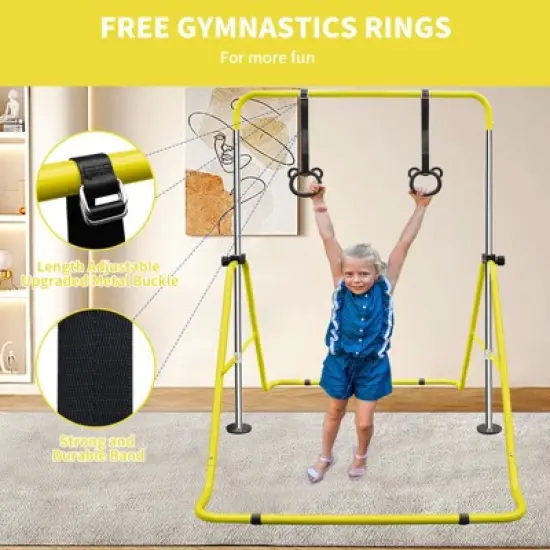 Gulches Yellow Multi-Functional Adjustable Height Children's Horizontal Gymnastic Bar With Bear Rings image {3}