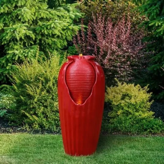 Teamson Home Indoor/Outdoor Contemporary Vase Water Fountain with LED Lights, Red image {2}