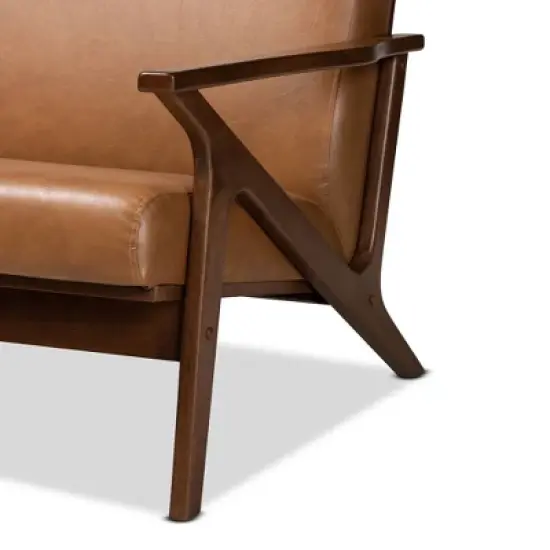 Bianca Wood and Tan Faux Leather Sofa Tan/Walnut Brown - Baxton Studio image {4}