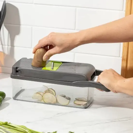 All-In-One Vegetable Chopper & Meal Prep Container &ndash;Multifunctional Food Chopper for Potato, Tomato and Veggie with 7 Blades and Strainer Basket image {3}