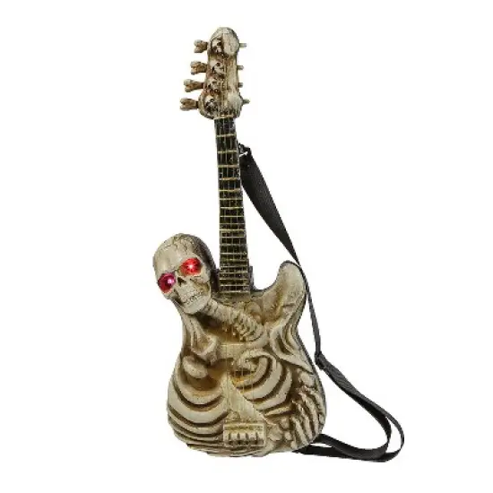 2 Ft. Light-Up Ukulele-Shaped Plastic Skeleton Halloween Decoration image {1}