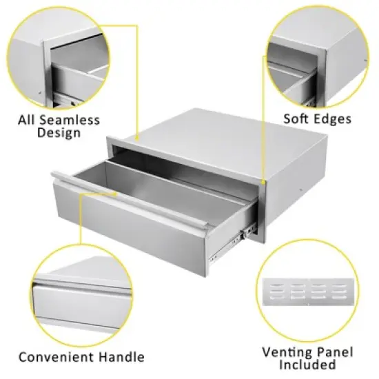 Outdoor Kitchen Drawers, Stainless Steel BBQ Drawer with Divider - Built-in Flush Mount for BBQ Islands image {2}