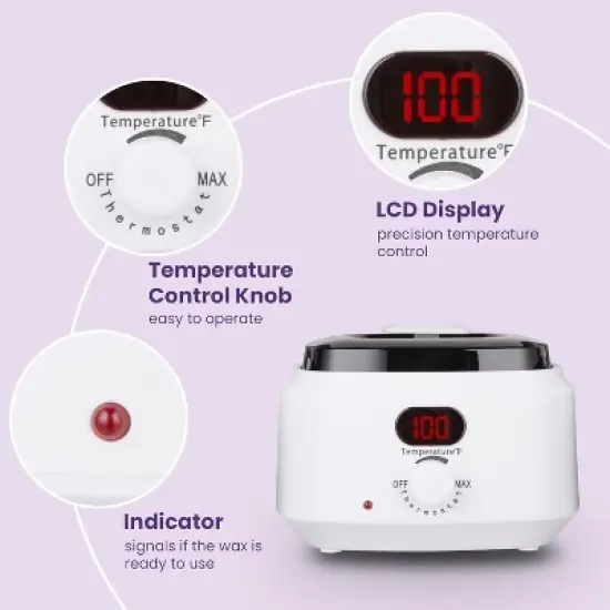 Heynemo Waxing Kit, Brazilian Wax Warmer for Hair Removal with 5 Bag Hard Wax Beads, Digital Display Melt Warmer Kit for Women Men Full Body, White image {1}