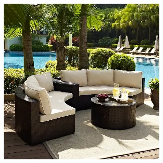 Catalina 4pc Outdoor Wicker Seating Set - Sand - Crosley image {5}