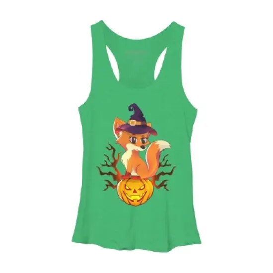 Women's Design By Humans Cute Witch Fox With Jack O Lantern Halloween Shirt By thebeardstudio Racerback Tank Top image {7}