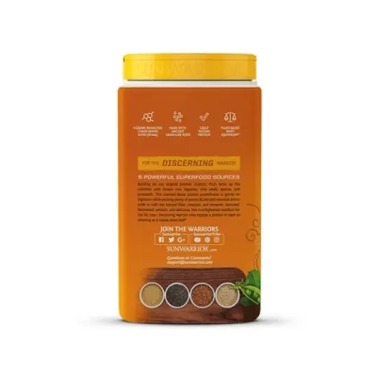 Classic Plus Protein Powder, Plant-Based Protein, Sunwarrior, Chocolate Flavor, 750gm (30 Servings) image {2}