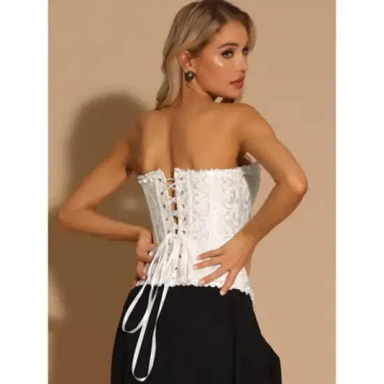 Allegra K Women's Victorian Style Strapless Lace Up Bustier Top image {3}