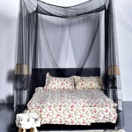 4 Corner Post Bed Canopy Mosquito Net Full Queen King Size Netting Bedding Black image {6}