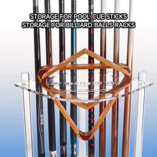 GSE Clear Acrylic Corner-Style Floor Stand Billiard Pool Cue Rack, Holds 8 Pool Cue Sticks, 2 Ball Racks and Full Set of Pool Balls image {2}