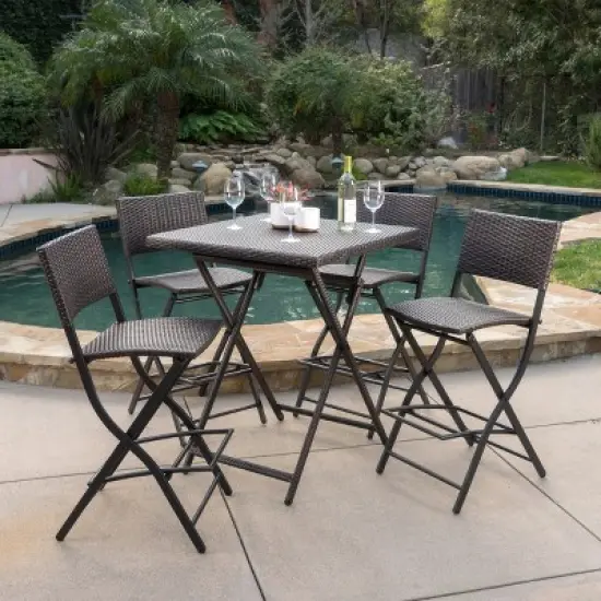 Christopher Knight Home Margarita Outdoor Wicker Folding 5 Piece Bar Set, Multibrown image {1}