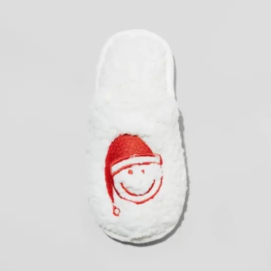 Kid's Holiday Santa Happy Face Scuff Slippers - Wondershop&trade; Cream image {2}