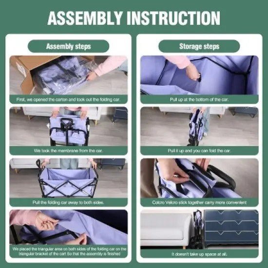 YONWAY Collapsible Folding Beach Wagon Cart with 220Lbs Capacity,with Big Wheels and Adjustable Handle,for Sand,Garden,Camping,Outdoor,Purple image {9}