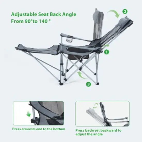 MUKE Camping Chair, Adjustable Recliner Chair with Footrest, Headrest, Cup Holder & Storage, Indoor & Outdoor Comfort image {7}