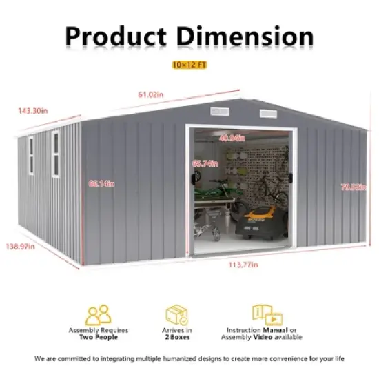 10*12ft 0.25mm color steel plate, surface protective film,Two daylight Windows, two colors can be freely selected storage sheds image {5}