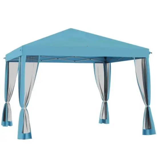 Resenkos Patio Garden Pergola, Pergola Canopy,10' x 10' Pop Up Canopy Tent with Netting, Screen House Room with Carry Bag,Light Blue image {10}