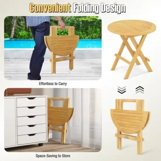 Tangkula Patio Folding Side Table w/ X-shaped Legs & Slatted Tabletop for Backyard image {6}