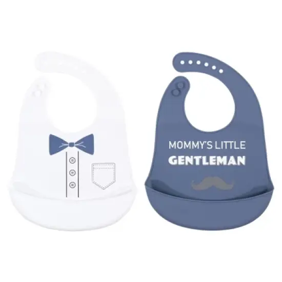 Hudson Baby Infant Boy Silicone Bibs 2pk, Mommys Little Gentleman, One Size image {1}