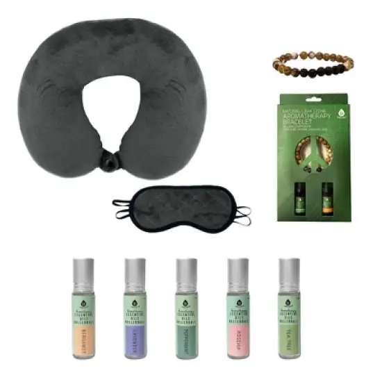 Sleep Serenity Set: Pursonic Aromatherapy Essential Oils Rollerballs, Lava Stone Bracelet, and Memory Foam Travel Pillow with Sleep Mask image {4}