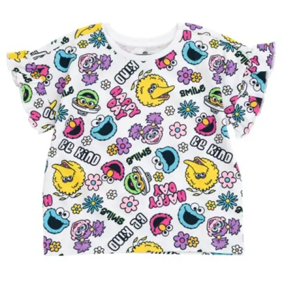 Sesame Street Infant Baby Girls T-Shirt and Chambray Shorts Outfit Set White / Blue 12 Months image {2}