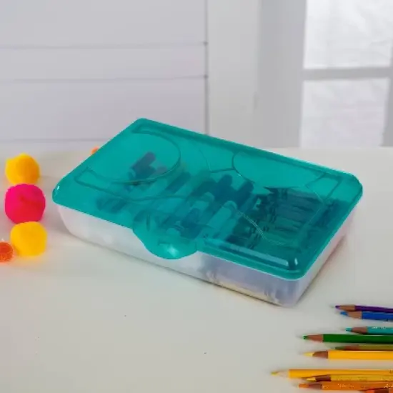 Sterilite School Supply Pencil Box - Blue: Plastic Desk Organizer, Molokai Blue Tint, Back to School, 11.5" x 7.625" x 2.875" image {4}